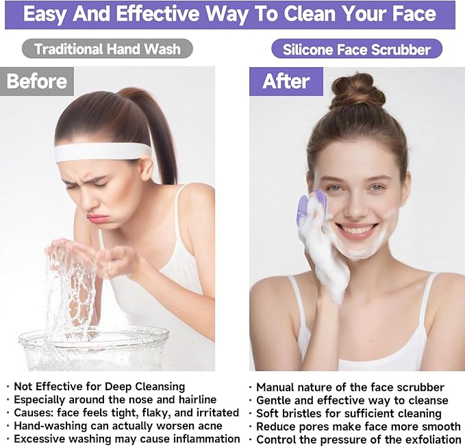2 PCS Face Scrubber, Soft Silicone Face Exfoliator with Suction Cup for Man and Women Deep Skin Clean, Gentle Facial Cleaning Brush Suitable for All Sensitive Skin (Purple)