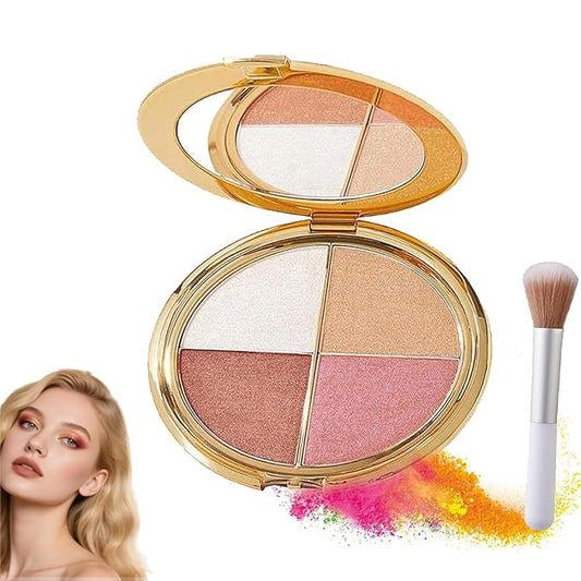 Eye & Cheek Palette - Eyeshadow and Highlighter Makeup (with Detachable Brush), Makeup Palettes Contour Kit, Shimmer Glow Face Highlighter Palette for Women Face, Natural Glow Contour Powder ((2pcs))