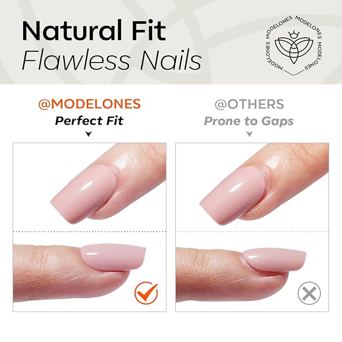 modelones Short Press on Nails, Oval Fake Nails Kit Press Ons with Nail Glue, Adhesive Tabs, Nail File, Prep Pad, Manicure Stick, 32Pcs 16 Sizes, Milky White, Christmas