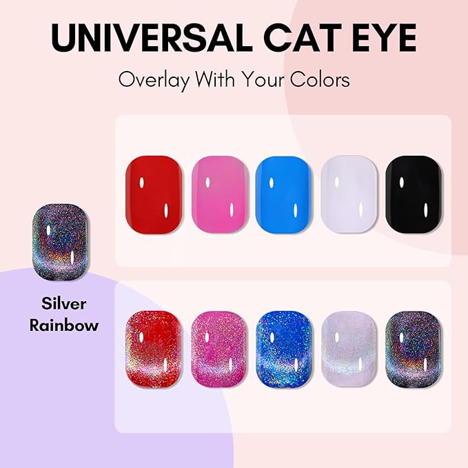 Makartt Rainbow Cat Eye Gel Nail Polish: Glitter Universal 9D Holographic Sparkly Soak Off Gel UV/LED Manicure with Magnet Stick for Nail Art Designs 10ml