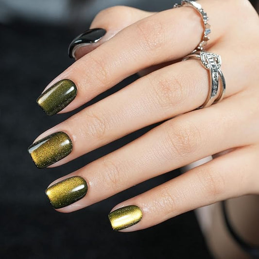 Cat Eye Press on Nails Short, Jofay Fashion Soft Gel Fake Nails, Stylish Square Press on Nails, Reusable & Natural Acrylic False Nails, Stick on Nails for Women Girls Gift, Glue on Nails Kit 32 Pcs