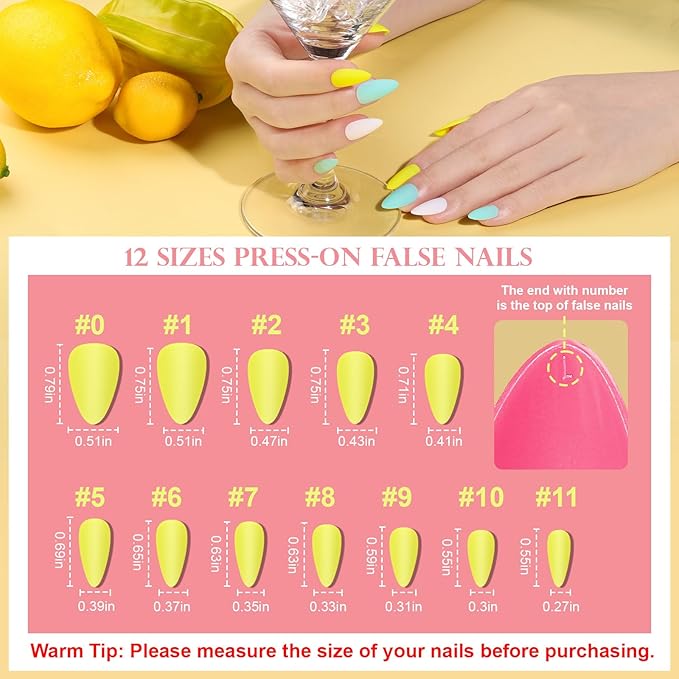 Teenitor 24 Packs Almond Press On Nails, 576 Pcs Medium Almond Nails, Reusable False Nails in 12 Sizes, Fake Nails with Glue