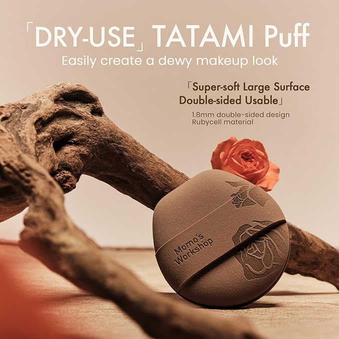 Rose Tatami Makeup Sponge Set,Double-Sided Flat-Edge Shape Rubycell for Liquid Foundations, Non-Absorbent & Fast Blending,Soft, Fluffy & Bouncy, 2 Beauty Puffs &Storage Case