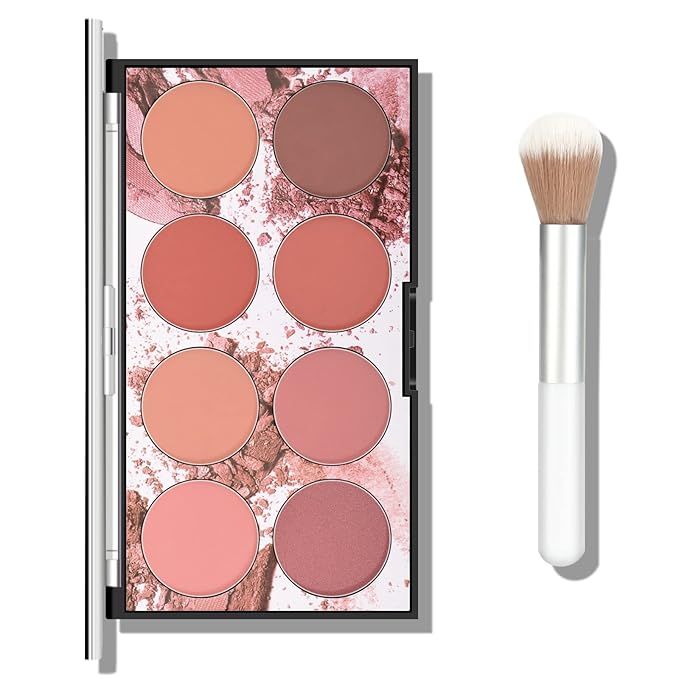 KYDA 8 Colors Face Blush Palette, Natural Matte Blush Palette, Smooth Blendable Powder, Multiuse Blusher Makeup with Contour and Highlighter