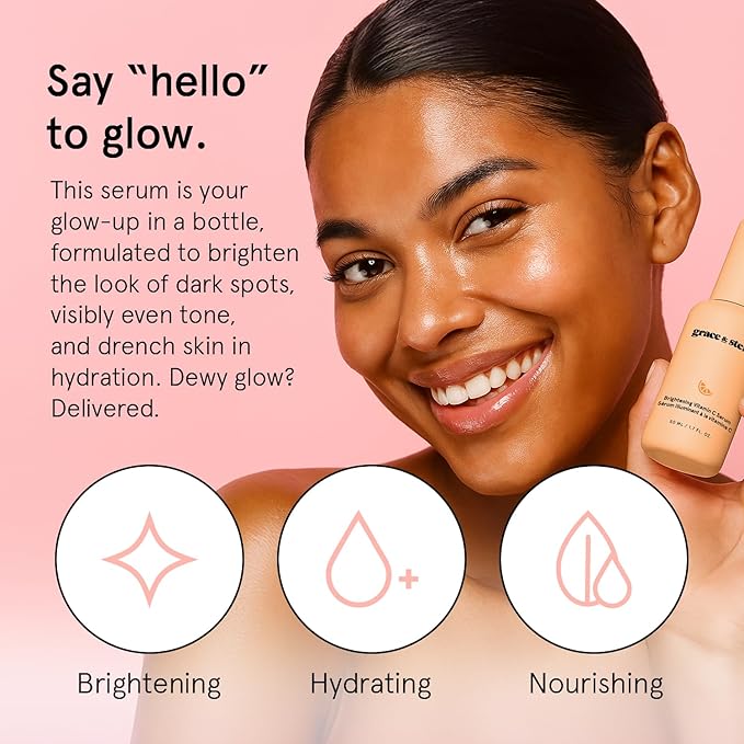 grace & stella Vitamin C Serum for Face (50ml /1.7 fl oz)- Brightening Vitamin C for Face with Hyaluronic Acid Serum To Reduce Dullness & Dark Spots - Vegan Skincare