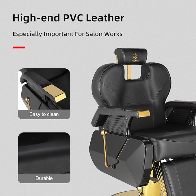 Modern Gold Salon Chair - Hydraulic, Adjustable, 360 Swivel, 440 lbs Capacity, PVC Leather Seat & Backrest