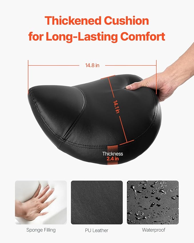 VEVOR Saddle Stool with Wheels, 450 LBS Weight Capacity Ergonomic Rolling Stool, Height Adjustable Thickened PU Leather Swivel Saddle Chair for Salon, Spa, Massage, Tattoo, Clinic, Black