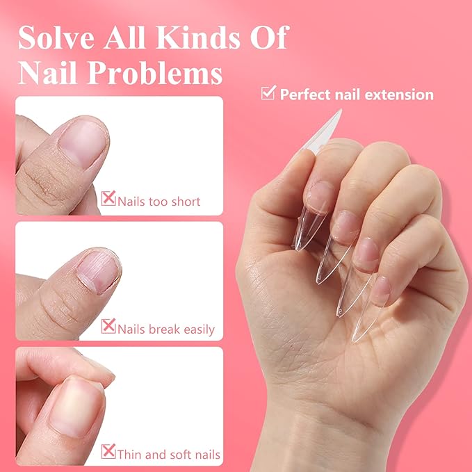 Clear Stiletto Nail Tips, No C Curve Medium Nail Tip for Acrylic Nails Professional, 550PCS Soft Gel Nail Tips Half Cover Stiletto Almond Fake Nails Extension for Salon Home DIY