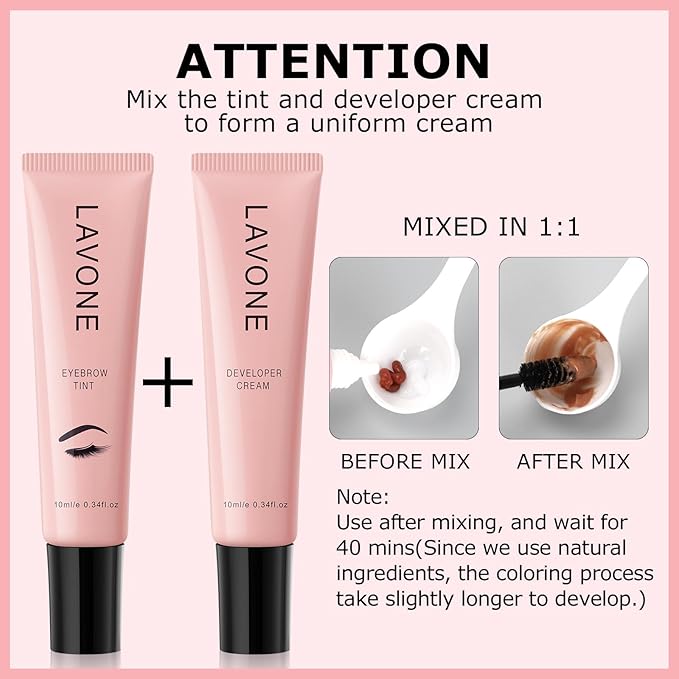 Eyebrow Color Kit with Brow Color & Eyebrow Pencil, 2-in-1 Natural Effects Eyebrow Makeup Set, Easy & Safe to Use 10ml - Dark Brown