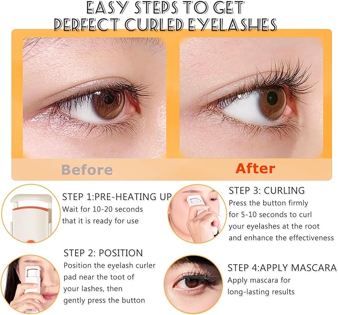 Heated Eyelash Curler - Wide Open Dual-Arc Design Heated Lash Curler - Electric Eyelash Curler - Type-C Rechargeable Mini Lash Curler Natural Curling 24H Long Lasting for Women - Apricot