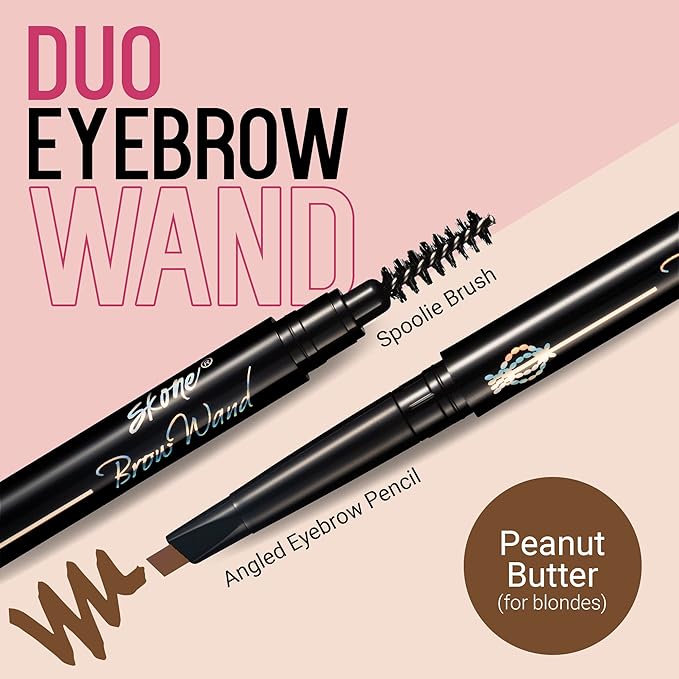 Skone Cosmetics The Original Brow Wand Eyebrow Pencil with Brush - Dual-Sided Retractable Waterproof Long-Lasting Brown Eye Brow Pencils for Women with Sleek Eyebrows - Peanut Butter for Blondes