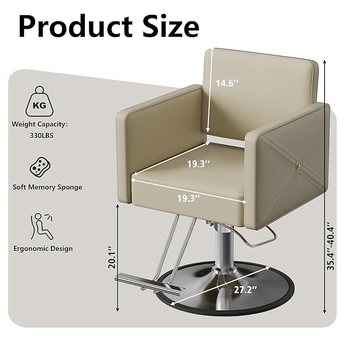 Barber Chairs for Hair Stylist, Height Adjustable Hydraulic Hair Reclining Salon Chair, 360 Degrees Rotation, Multi-Function Shampoo Chair for Salon Home Barbershop, Black (Beige-Sliver)