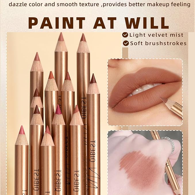 12PCS Matte Lip Liner Set,Waterproof Lipstick Liner Slim,High Slim,High