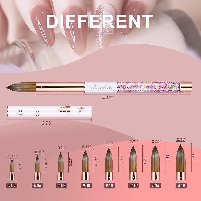 Acrylic Nail Brush Size 2,KEMEISI 100% Pure Kolinsky Nail Art Brushes Sturdy Handle Oval Shaped Acrylic Powder Nail Design Tools for Professional Manicure DIY Home Salon (White)