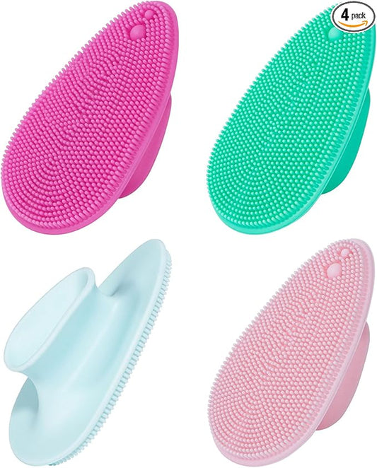 4 Pcs Silicone Face Scrubber, Beomeen Facial Cleansing Brush Soft Silicone Facial Exfoliation and Massage Brush Blackhead Scrubber for Men and Women (Green+ Blue+ Rose+ Pink)