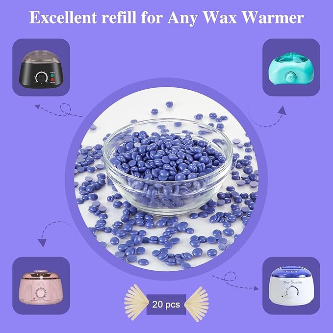 PURPLESKY Hair Removal Wax, 40oz Hard Wax Beads for Bikini, Body, Face, Fast Melt Waxing Beans Bulk (Lavender Scent)