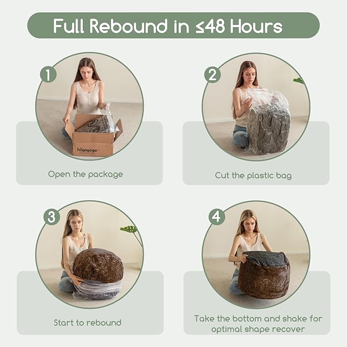 HIGOGOGO Pouf Stuffed Ottoman Round Modern Foam Filled Foot Rest Chair Decorative Poufs 20 x 15 Inches Fluffy Boho Comfy Stool for Living Room, Brown