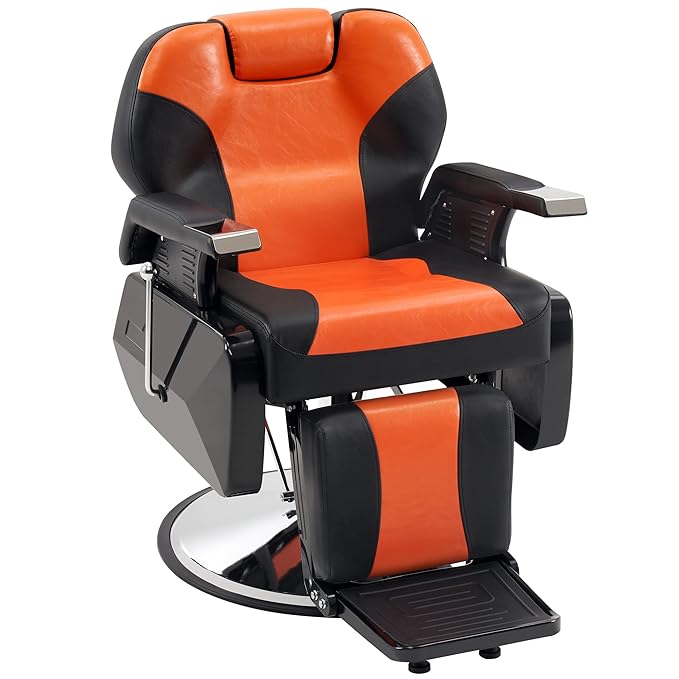 BarberPub Heavy Duty Reclining Barber Chair, All Purpose Hydraulic Salon Chairs for Hair Stylist, Barbershop Salon Tattoo 2688(Orange)