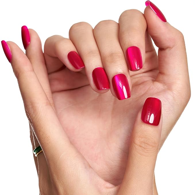 GLAMERMAID Hot Pink Press on Nails Extra Short Square, Handmade Magnet Cat Eyes Glitter Jelly Gel Fake Nail Kits, Magnetic Glue on Nail Reusable Acrylic False Nails Manicure Kits for Women