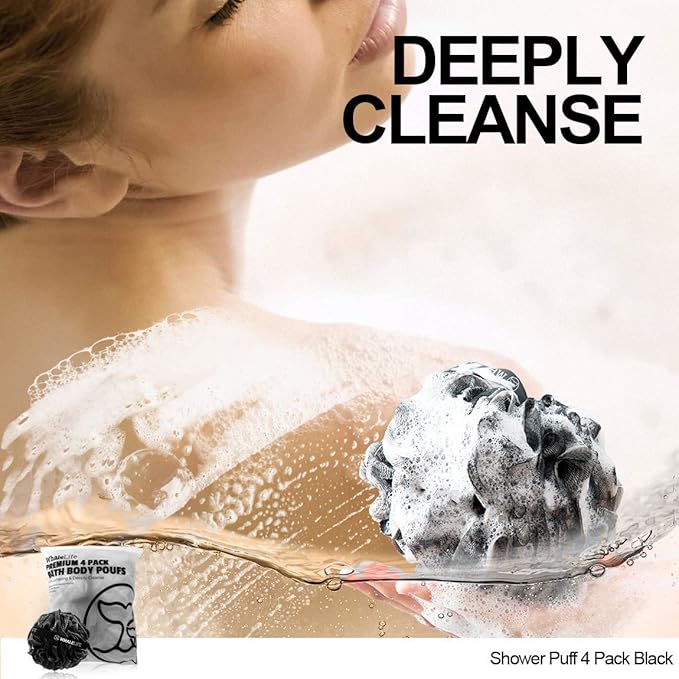 Shower puff 4 pack black