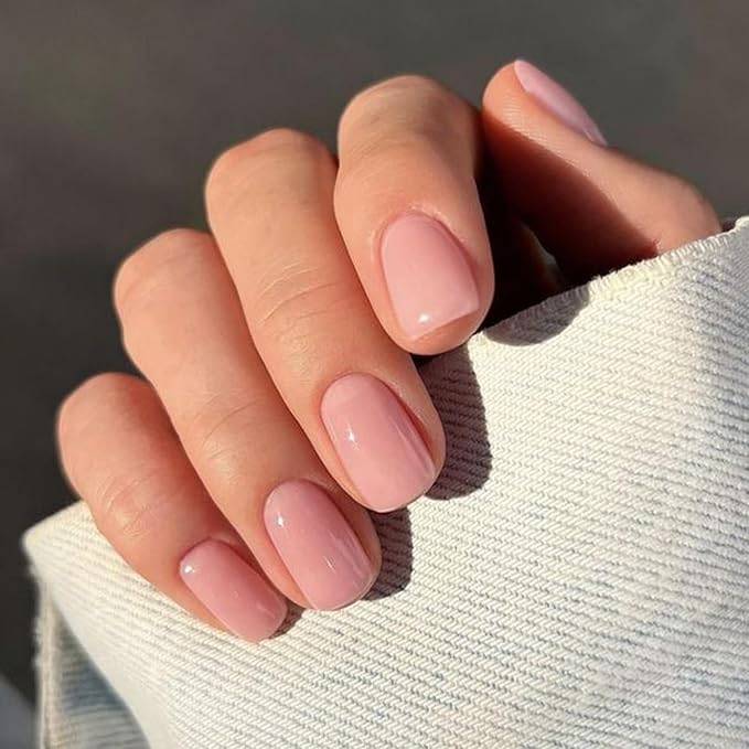 Modelones Pink Press on Nails, Christmas Short Square Fake Nails, Reusable Nail Kit with Nail Glue Adhesive Tabs Mini Nail File, Nails Press Ons 32Pcs 16Sizes, Women Girl Gift