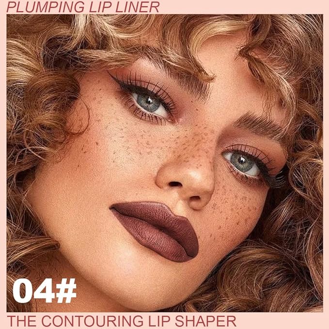 Plump Matte Crayon Lip Liner Pencil, Mocha Lipstick Lip Liners for Women, 24 Hour Long-Lasting Lip Gloss Makeup, With Silicone Smudger for Define Contours & Sculpting Lip, 04