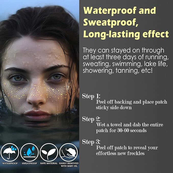 12 Sheets Gold and Silver Glitter Freckles Face, Glow Up Makeup Patches, Face Glitter Makeup Speckles, Waterproof Cosmetic, Glitter Makeup Accessories for Women (Gold Silver B)