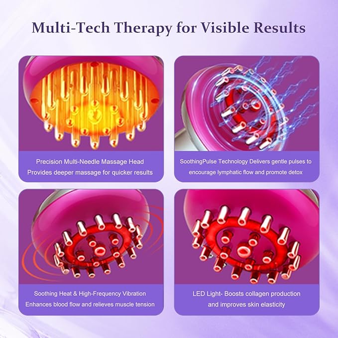 Lymphatic Drainage Massager，Help Reduce Stretch Mark, Cellulite, for Belly、 Neck、 Leg 、Hip Arm ，Improves Absorption of Skincare Body Oil Serum, Stretch Mark Creams and Stretch Mark Lotions (Purple)