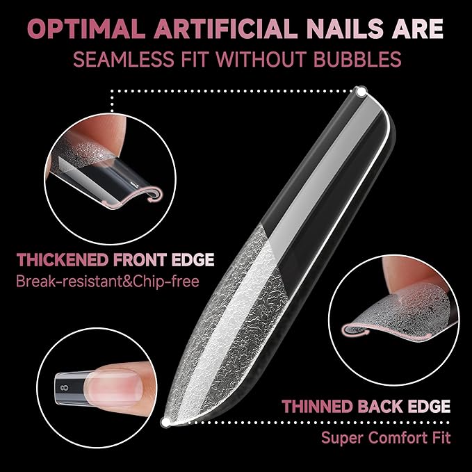 UNA GELLA Medium Square Gel Nail Tips Half Matte 312pcs Medium Square Gel Nails Full Cover False Acrylic Nails Tips for Press On Nails DIY Art Salon Nail Extensions, 12 Sizes