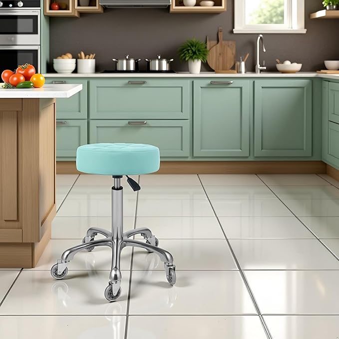 Kaleurrier Adjustable Rolling Stool for Salon: Heavy Duty Swivel Chair with Wheels for Hairdresser Esthetician Dentist - Spa Home Office Kitchen Dental Tattoo Shop Use - Seat Height 22”-30” - Green
