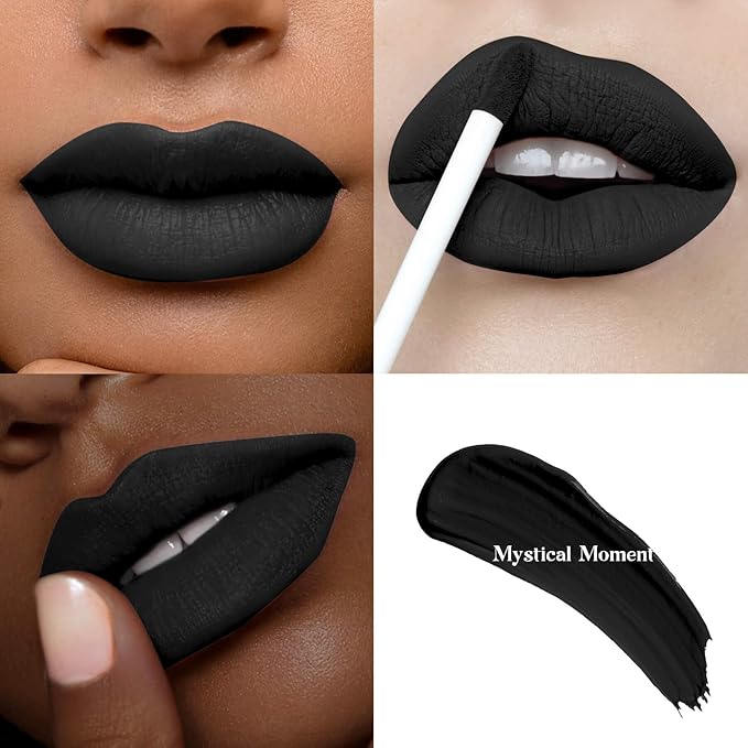 Black Matte Liquid Lipstick - Long Lasting, Smudge Proof, Transfer Resistant Lip Color, Waterproof, Non-Transfer Formula (Mystical Moment)