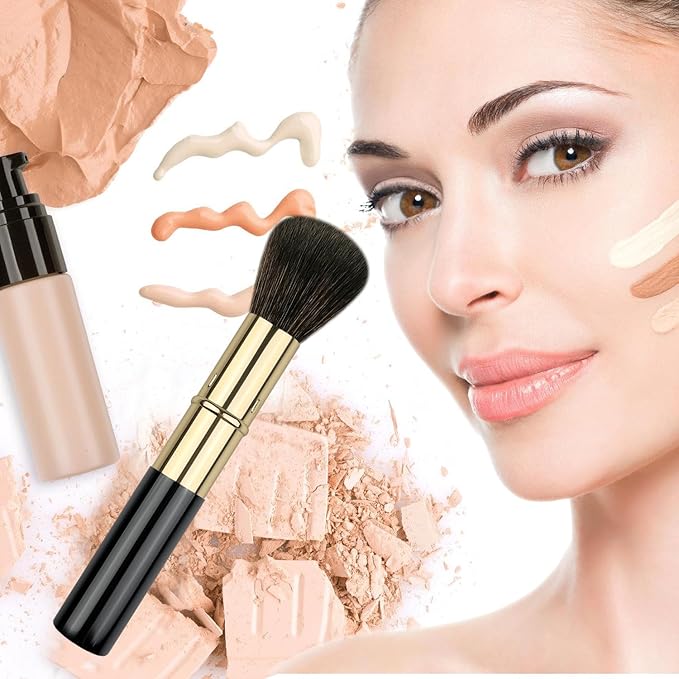 Retractable Makeup Brush, Travel Kabuki Powder Brush, Retractable Blush Brush, for Blush, Bronzer, Buffing, Highlighter Flawless Powder Cosmetics, Travel Friendly