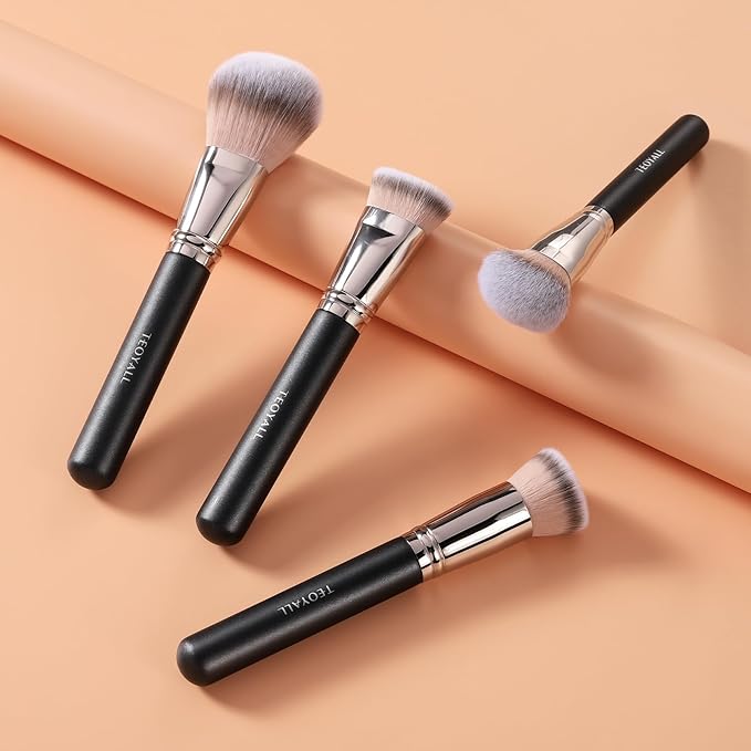 TEOYALL Kabuki Foundaiton Brush, Soft Dense Synthetic Bristles Flat Top Blending Buffing Brush For Liquid Cream Contour Bronzer Foundation