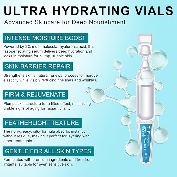 TJE Hyaluronic Acid Serum 5% for Face with Vitamin C | Ultra Hydrating Anti-Aging Serum | Moisturizer for Dry & Sensitive Skin | Pre-Makeup Skincare | Innovative Sterile Packaging -10PCS