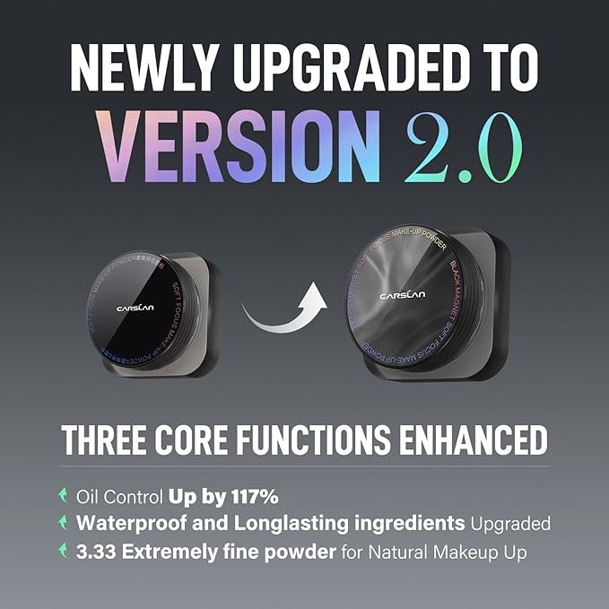 CARSLAN 2.0 Black Magnet Soft Focus Make Up Powder, Waterproof Loose Setting Powder, 24H Longlasting, Oil Control, Talc-Free Face Powder, Cool Version, 05 Pink For Dry&Com Skin, 0.28Oz