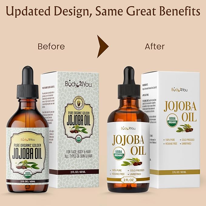 BodyJ4You Organic Jojoba Oil for Skin - USDA Organic 100% Pure Natural - Face Skin Gua Sha Facial Dermaplaning Hair Scalp Massage - Unrefined Cold Pressed Hexane Free - Base Carrier Wax - 4.22 Fl Oz