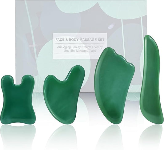 Rena Chris Guasha Massage Tool, 4 Pcs Gua Sha Facial Tool, Guasha Board for SPA Acupuncture Therapy Trigger Point Treatment, Gua Sha Scraping Massage Tool（Green）