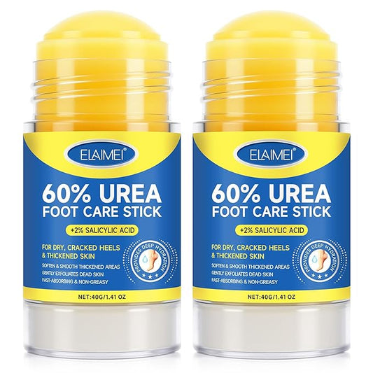 60% Urea Foot Cream for Cracked Heels, Maximum Strength 2% Salicylic Acid, Fast Absorbing, Intensive Moisturizing Foot Repair for Dry, Rough Skin & Callus Remover for Feet, 2 Sticks