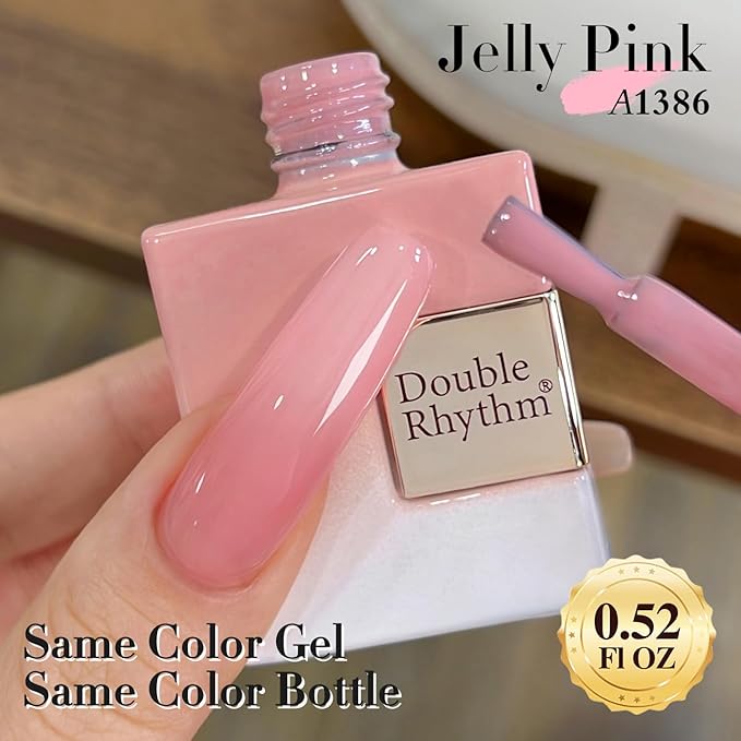 Double Rhythm Gel Polish Translucent Sheer Neutral Natural Light Milky Same Color Same Bottle 15ML Jelly Polish Art DIY at Home (Sheer Pink-A1386)