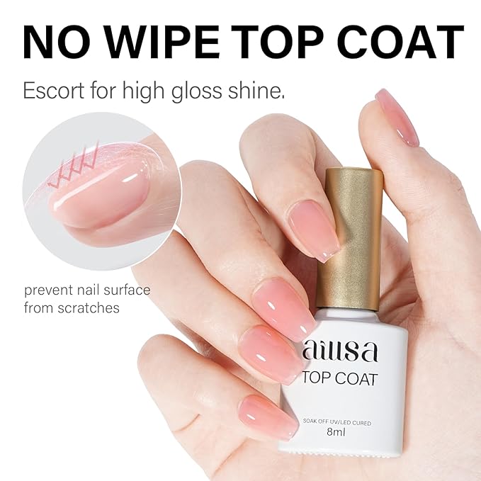 AILLSA Gel Nail Kit Short Coffin Nail Tips 240pcs with 2 In 1 Nail Glue Base Coat and Nail Dehydrator, False Nail Tips Kit with U V Light Top Coat for Beginners DIY Home Salon