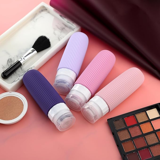 Travel Bottles for Toiletries, Tsa Approved 3oz Portable Travel Bottles, BPA Free Leak Proof Squeezable Silicone Travel Size Containers, Travel Accessories with Clear Toiletry Bag (4 Pack)