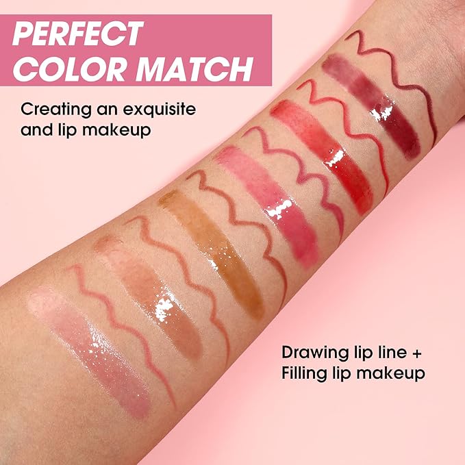 Jolilab Matte Lip Liner Lip Oil Set, Lip Makeup Set Natural Smooth Long-Lasting And Hydrating Beauty Daily Cosmetics Gift for Girls Easy-to-Use(8pcs)