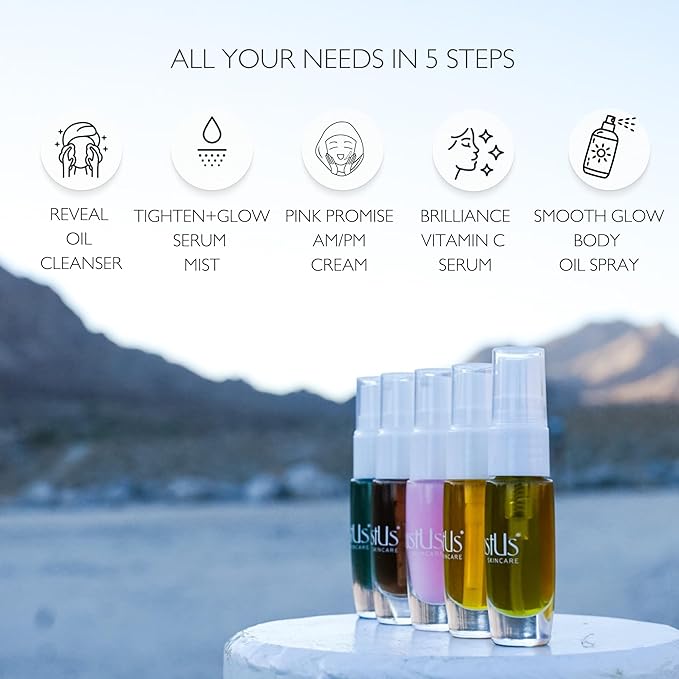 JustUs Skincare Mini Kit – 5 Piece Anti-Aging Travel Set for Hydration, Firmness, Brightening + Glow — Includes Free Travel Case | $115 Value