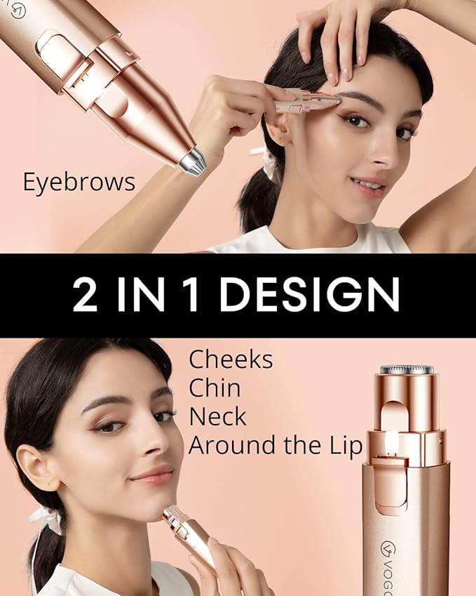 Rechargeable Facial Hair Removal for Women: 2-in-1 Electric Eyebrow and Facial Hair Removal Device - Suitable for eyebrows chin cheeks Features a built-in LED light