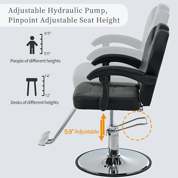 Hair Salon Chair, Styling Reclining Barber Chair,Seat Height 37.4-41.7", Heavy Duty Hydraulic Pump,Adjustable Barber Chair Beauty Shampoo Barbering Chair for Hair Stylist Spa