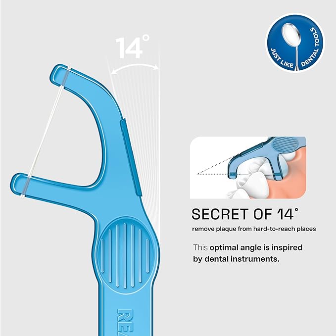 REACH Dental Floss Picks, Mint, Plaque Remover for Teeth, for Hard to Reach Areas, Easy Grip Handle, Comfortable Multi-Use Flosser for Adults, Oral Care, PFAS Free, 90 Count