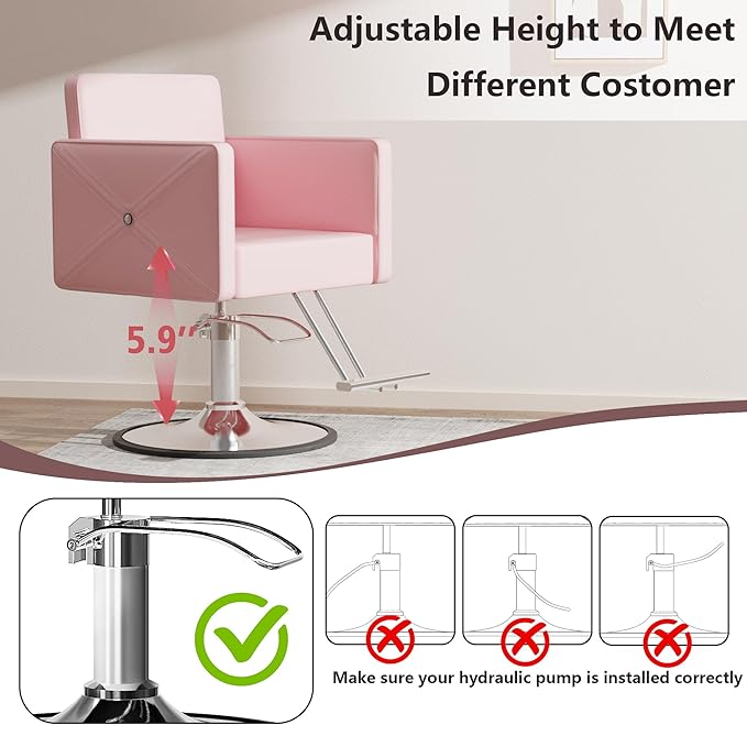 Barber Salon Chairs for Hair Stylist, Height Adjustable Hydraulic Salon Chair, 360 Degrees Rotation, Multi-Function Shampoo Chair for Home Barbershop, Pink