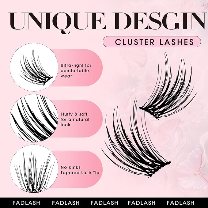 FADLASH Lash Clusters 2 Pairs Clusters DIY Eyelash Extensions False Eyelashes with Natural Wispy and Fluffy Effect Reusable Eyelash Clusters Self Application at Home(TC01-TP02)