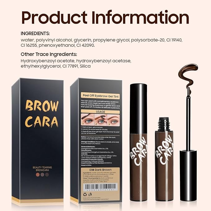 Eyebrow Gel - Eyebrow Pencils for Women, Longwearing Waterproof Volumizing Buildable, Locks Brow Hairs in Place for Fuller & Defined Looking Brows (Dark Brown)