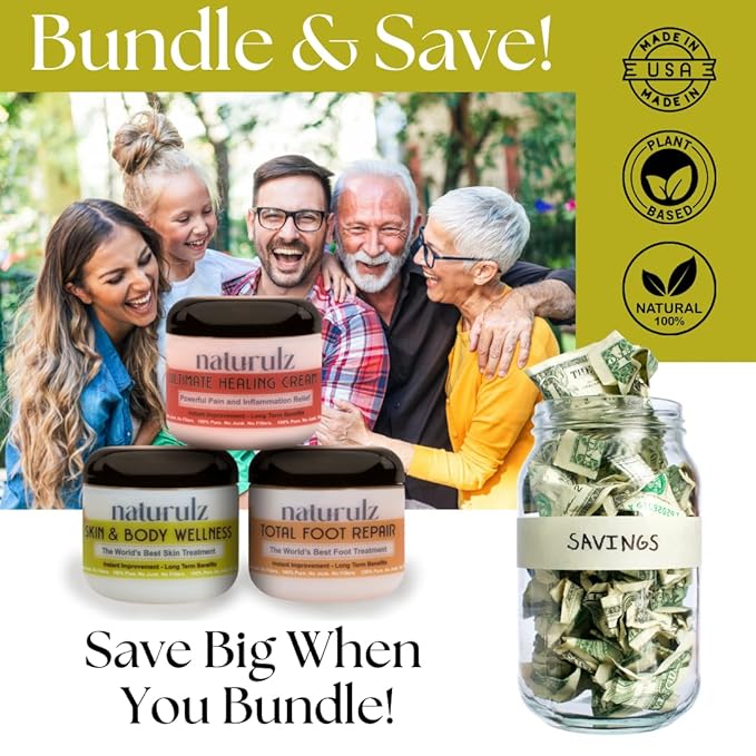 Naturulz Bundle and Save (3pc) Ultimate Healing Cream, Total Foot Repair & Skin & Body Wellness All-Natural Body Care, Plant-Based Formulas, Herbal Extracts, For Discomfort, Foot and Skin Care